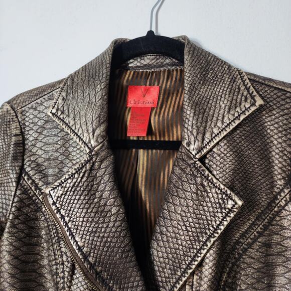 Snakeskin Moto Jacket Warm Tone Bronze Gold Small V Christina - Picture 3 of 10